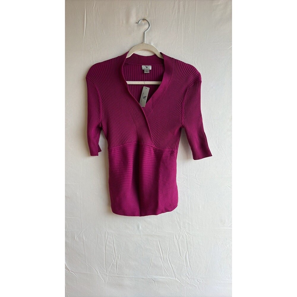 New With Tags Worthington Magenta Ribbed V-Neck Knit Top